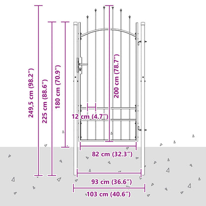 Gartentor mit Schloss Grau 200 x 100 cm Stahl