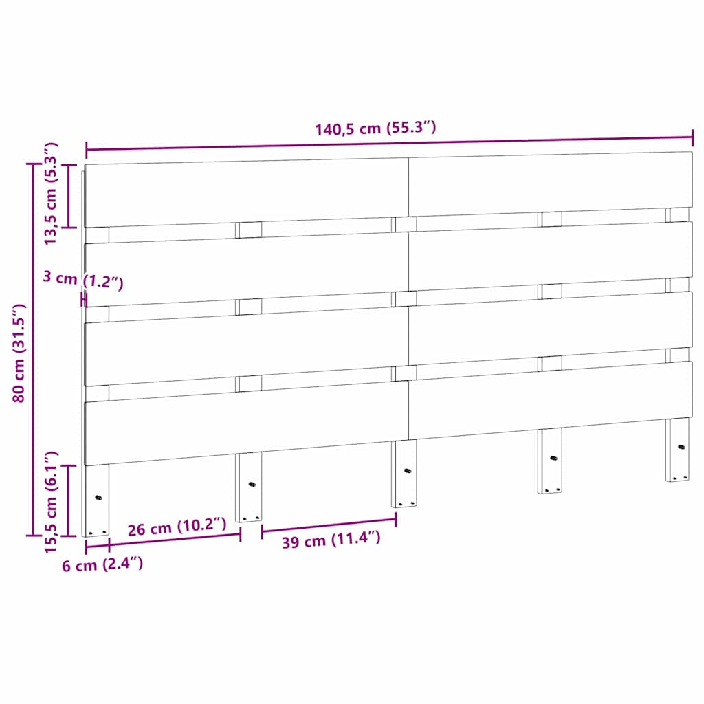 Kopfteil Braun 140,5 x 3 x 80 cm Massives Kiefernholz