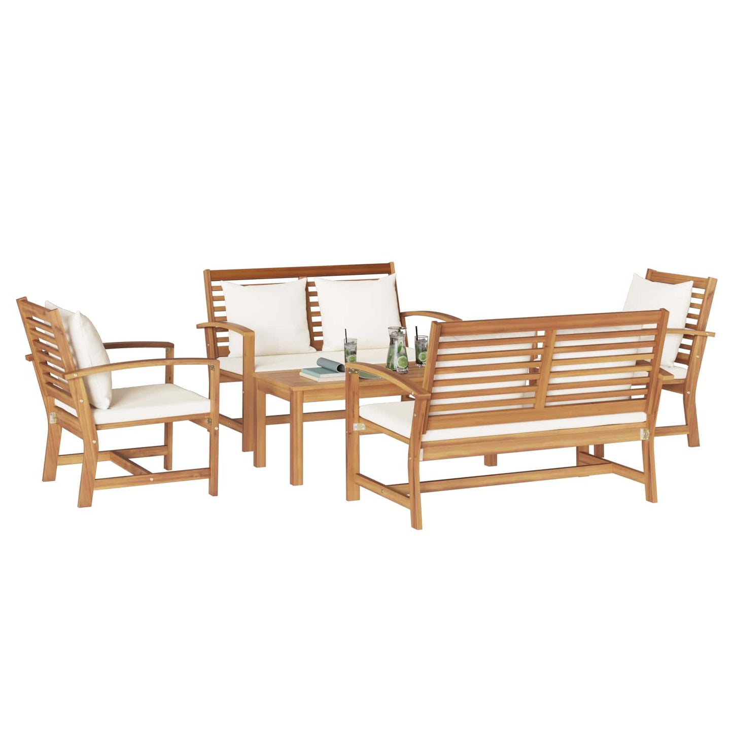 Gartensofa-set 5 pcs Natur Massivholz Teak