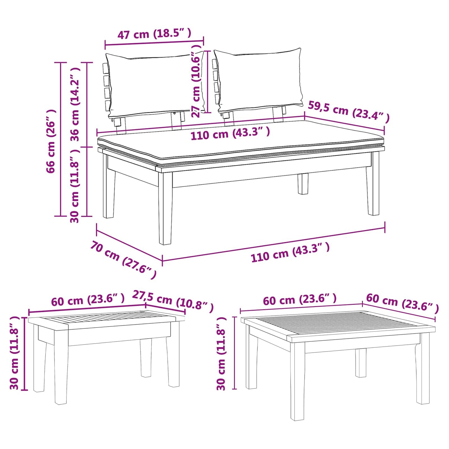 Gartensofa-set 5 pcs Braun und Creme