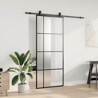 Schiebetür mit Beschlag Schwarz 90x205 cm ESG-Glas