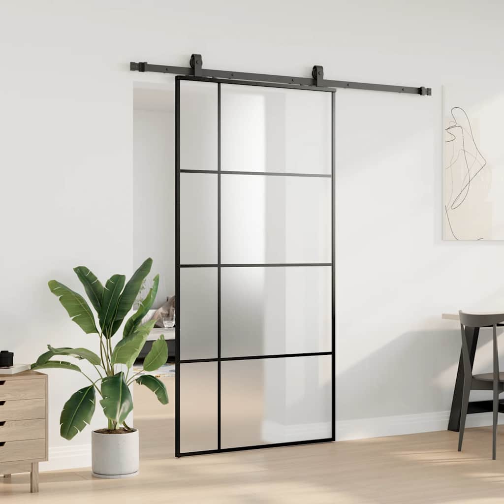Schiebetür mit Beschlag Schwarz 102,5x205 cm ESG-Glas