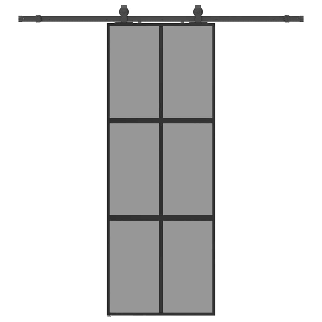 Schiebetür mit Beschlag Schwarz 76x205 cm Hartglas