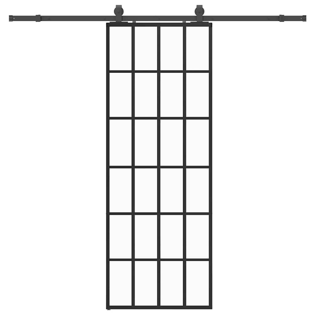 Schiebetür mit Beschlag Schwarz 76x205 cm ESG-Glas