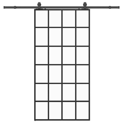 Schiebetür mit Beschlag Schwarz 102x205 cm ESG-Glas