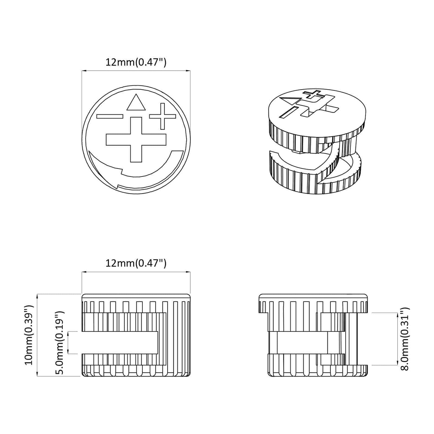 Zapfenschloss-Muttern 2 pcs Silber 12 x 10 mm Metall