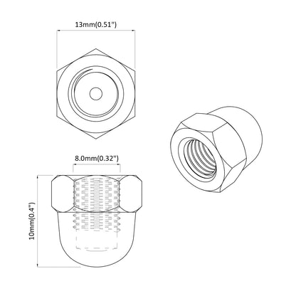 Eichelmuttern 12 pcs Silber 12,8 x 12,8 x 6,5 cm Eisen