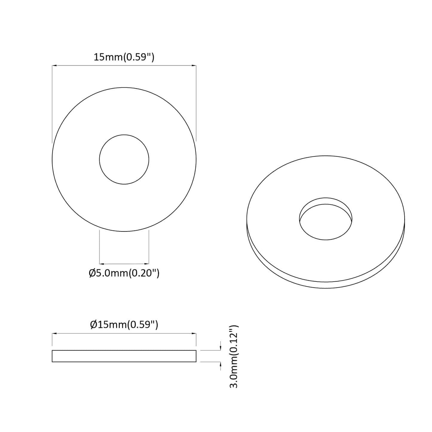 geeignet für Flachscheiben 2 pcs Schwarz ∅15 x 3 mm