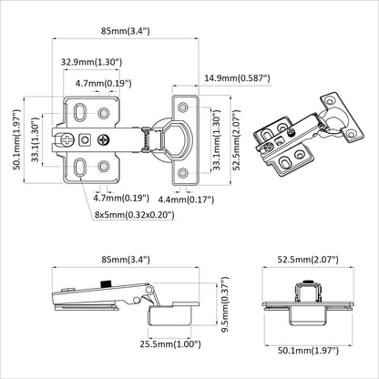 Scharnier 2 pcs Nickel 85 x 52,5 x 9,5 mm Eisen