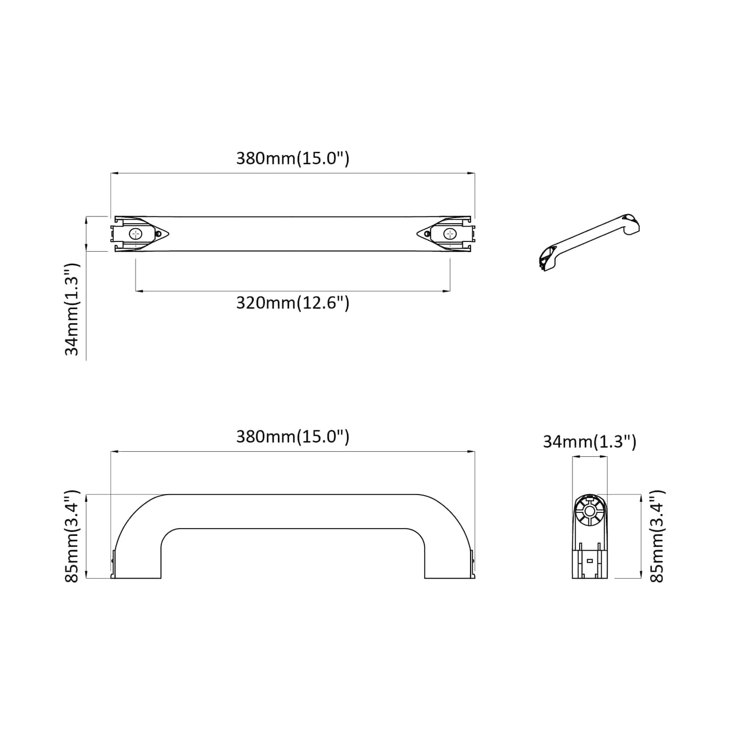 Griff Uni 69 pcs Schwarz 380 x 34 x 85 mm Aluminium und PP