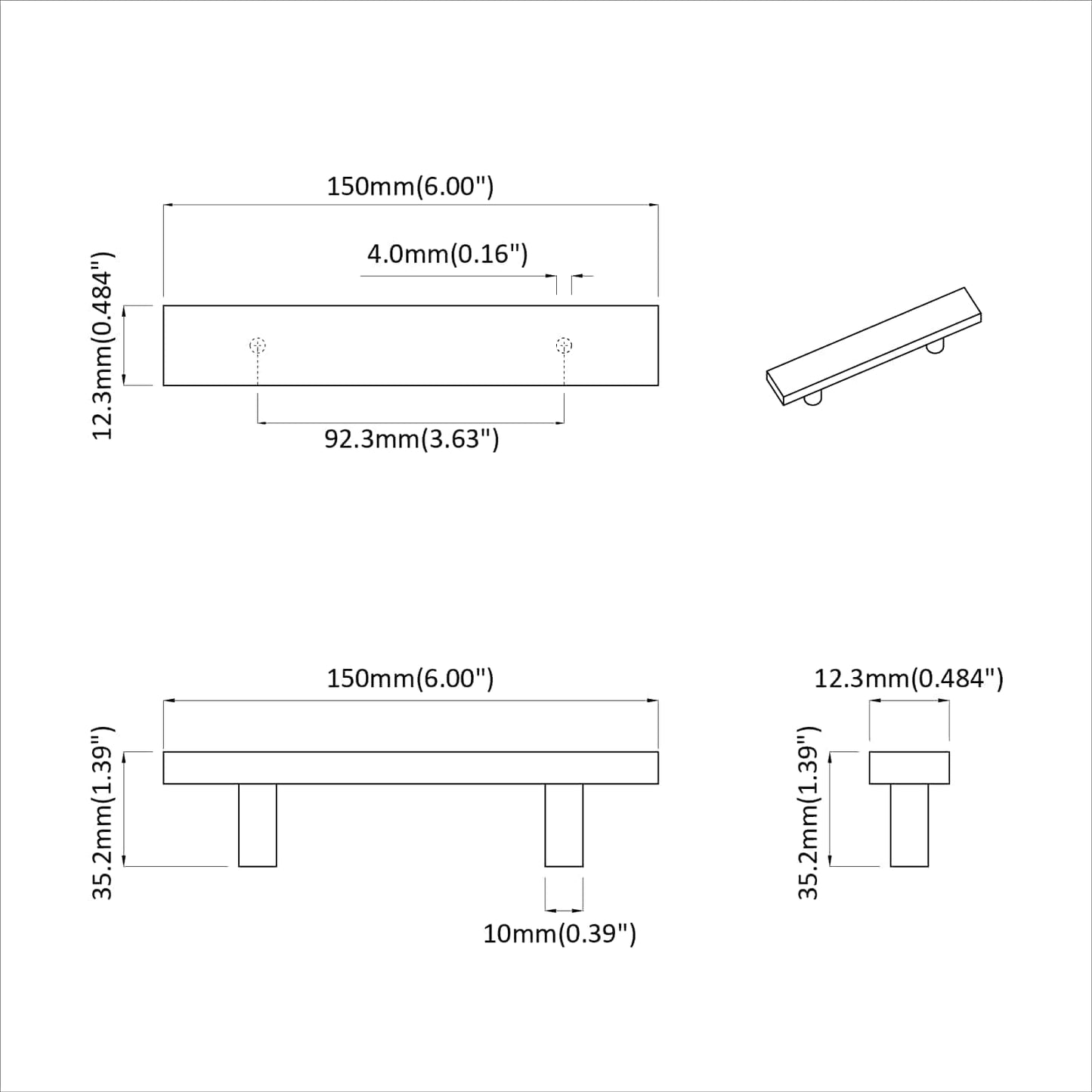 Schrankgriff 420 pcs Schwarz 150 x 12,3 x 35,2 mm Edelstahl