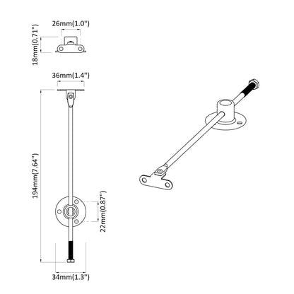 Deckelstützscharnier 2 pcs Silber 194 x 36 x 18 mm Eisen