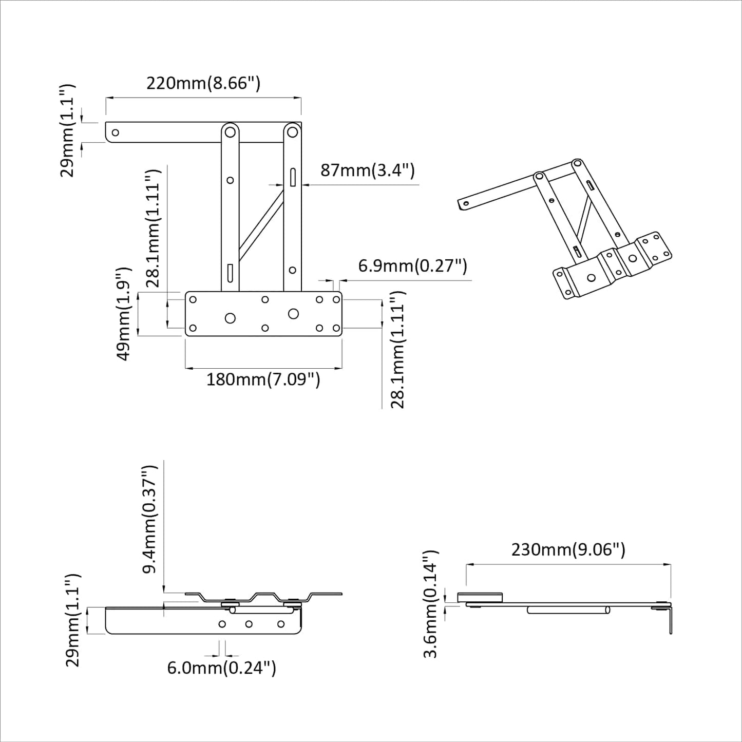 Bettliftmechanismus 12 pcs Schwarz 340 x 95 x 40 mm Eisen