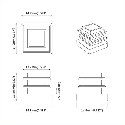 Endkappen 12 pcs Schwarz 15 x 15 x 15 mm PP