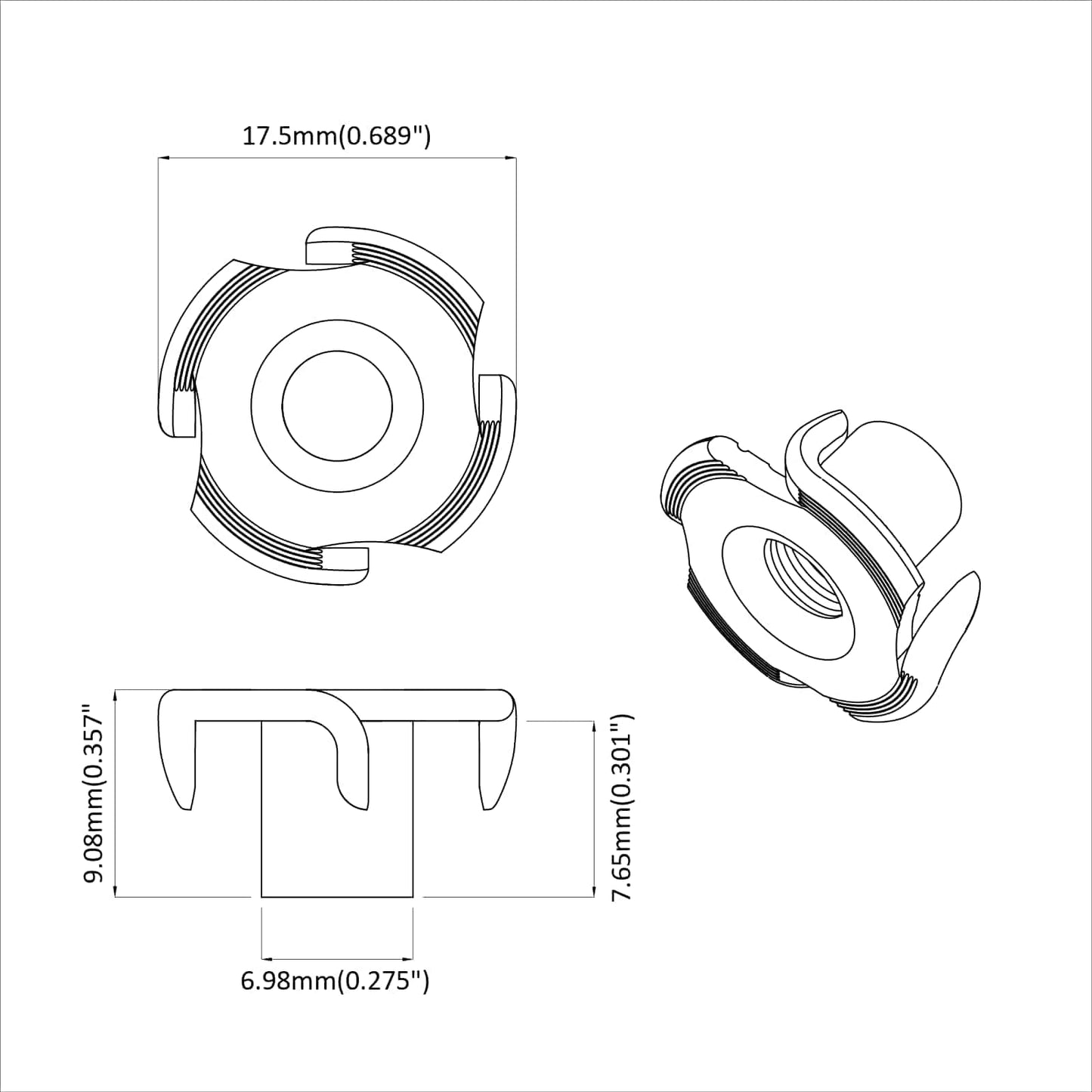 Stift-T-Nuss 2 pcs Silber M6 mm Stahl