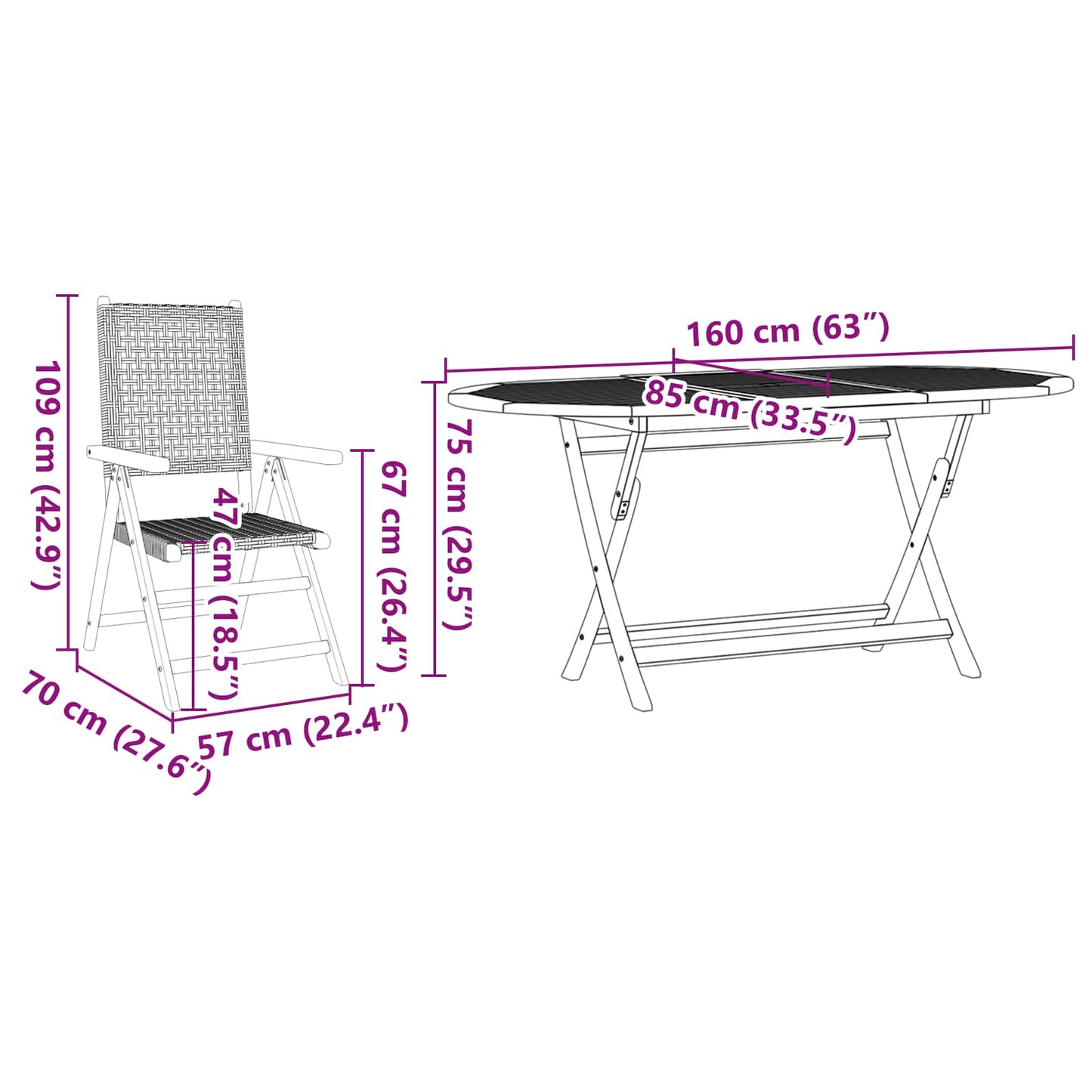 Garten Essgruppe 5 pcs Schwarz Massivholz Akazie