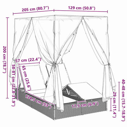 Doppelte Sonnenliege Grau 205 x 129 x 200 cm Poly-Rattan