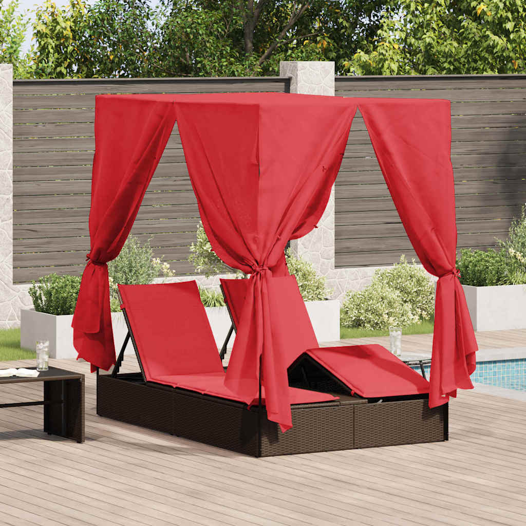 Doppelte Sonnenliege Rot 205 x 129 x 200 cm Poly-Rattan