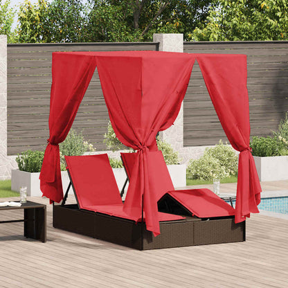 Doppelte Sonnenliege Rot 205 x 129 x 200 cm Poly-Rattan