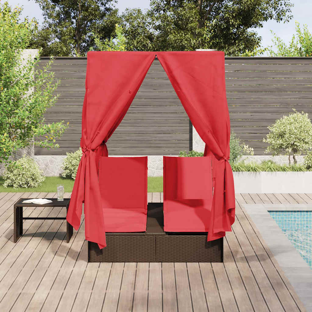 Doppelte Sonnenliege Rot 205 x 129 x 200 cm Poly-Rattan