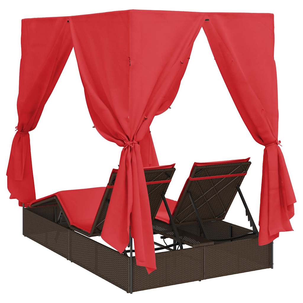Doppelte Sonnenliege Rot 205 x 129 x 200 cm Poly-Rattan