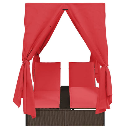 Doppelte Sonnenliege Rot 205 x 129 x 200 cm Poly-Rattan