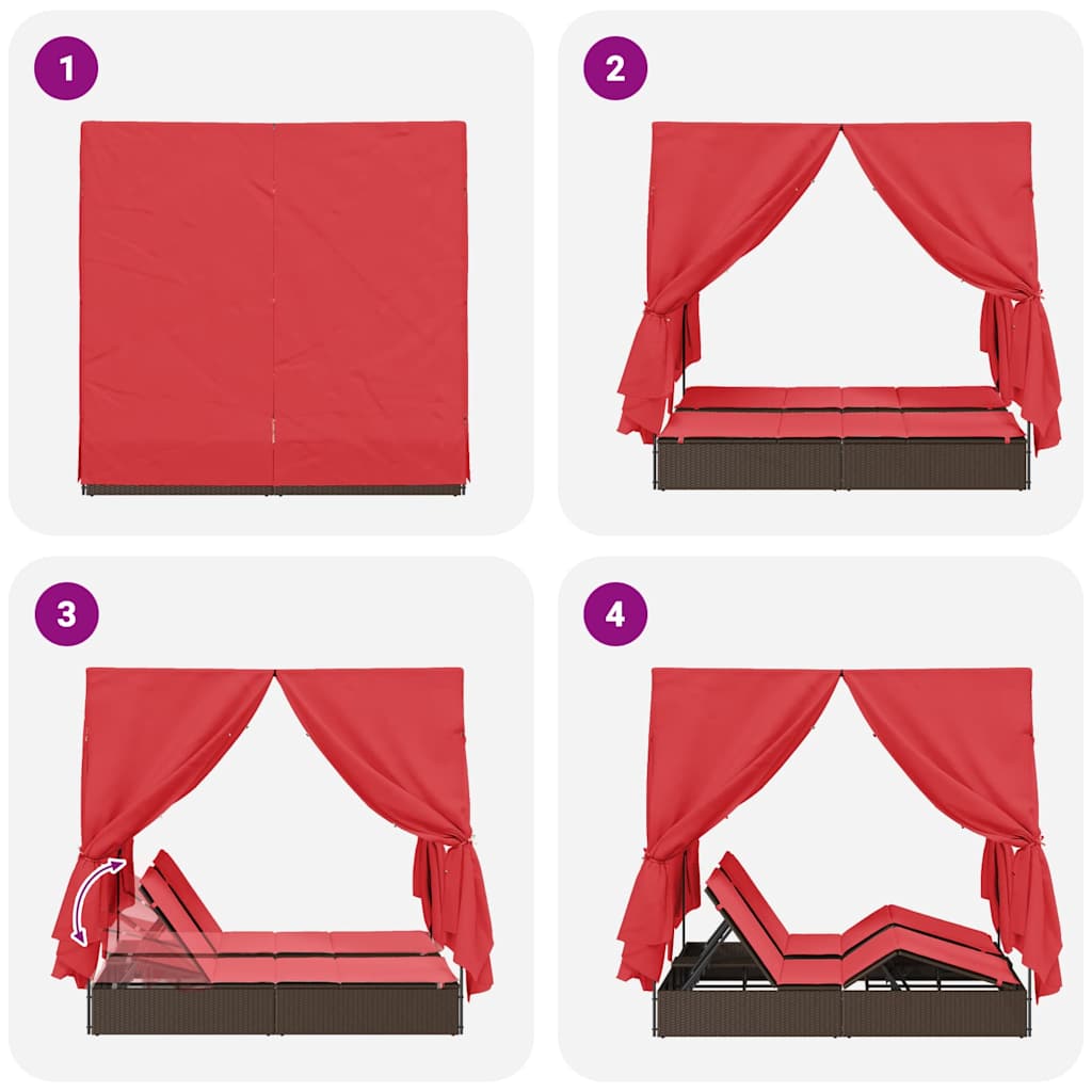 Doppelte Sonnenliege Rot 205 x 129 x 200 cm Poly-Rattan