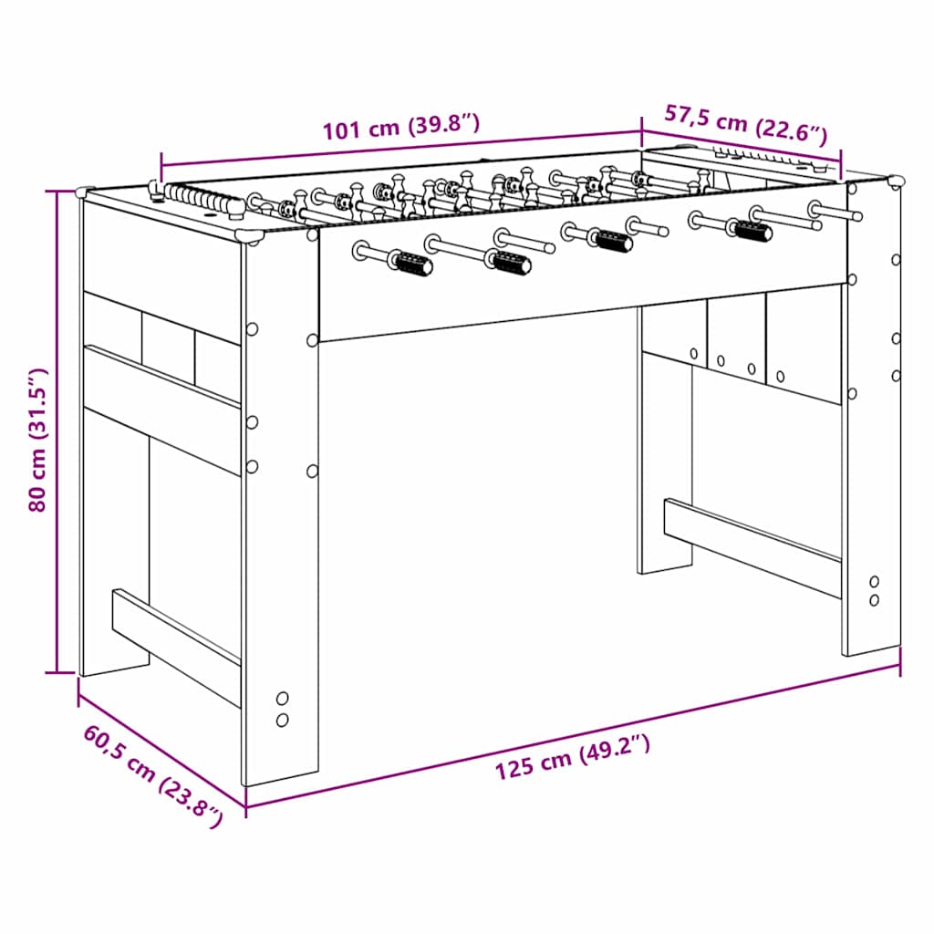 Tischfußballtisch Sonoma-Eiche 125 x 60,5 x 80 cm Holzwerkstoff
