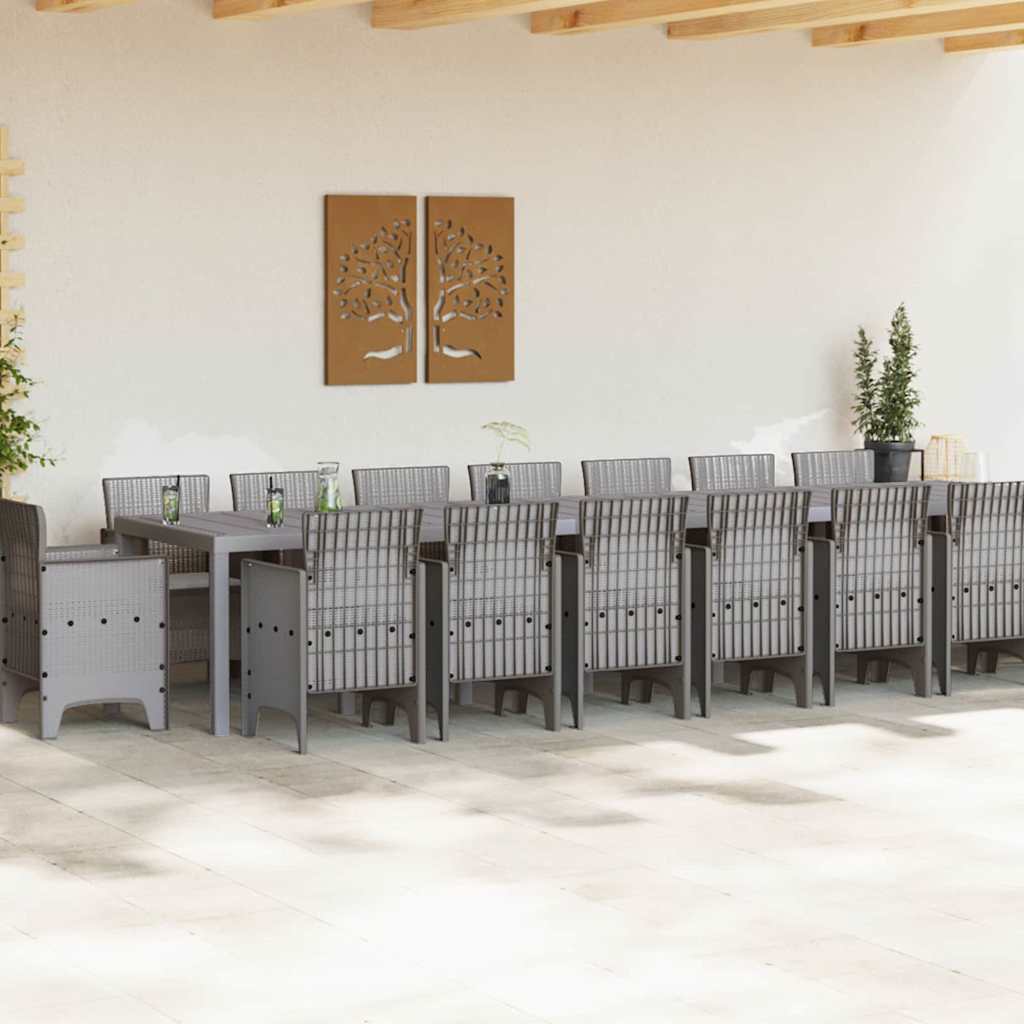 Garten-Esszimmergarnitur mit Kissen 17 pcs Hellgrau PP