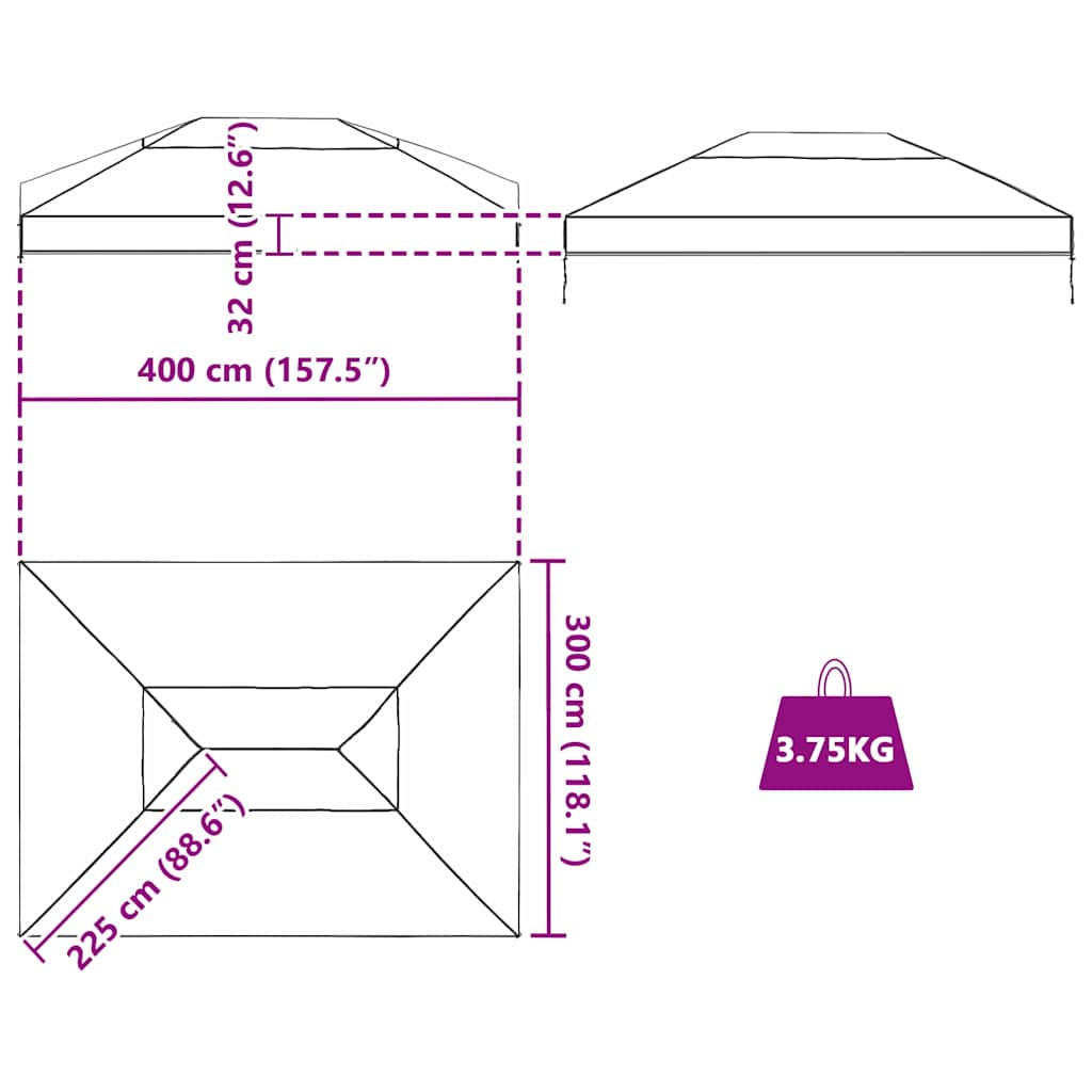 Ersatzbezug für Pavillon Transparent 400 x 300 x 32 cm PVC