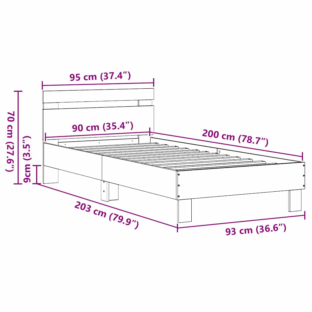 Bettrahmen Artisan-Eiche 203 x 95 x 70 cm Holzwerkstoff