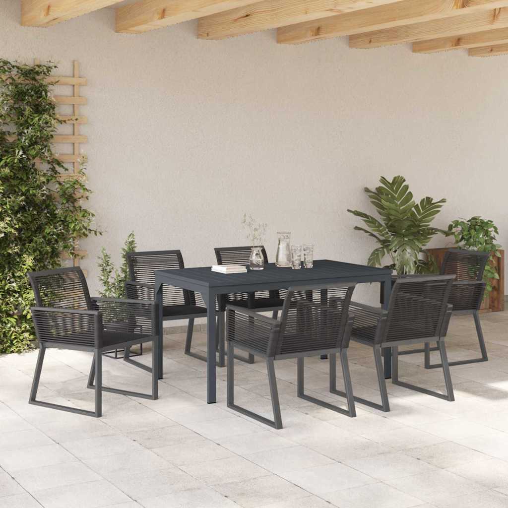 Garten Essgruppe 7 pcs Schwarz Poly-Rattan