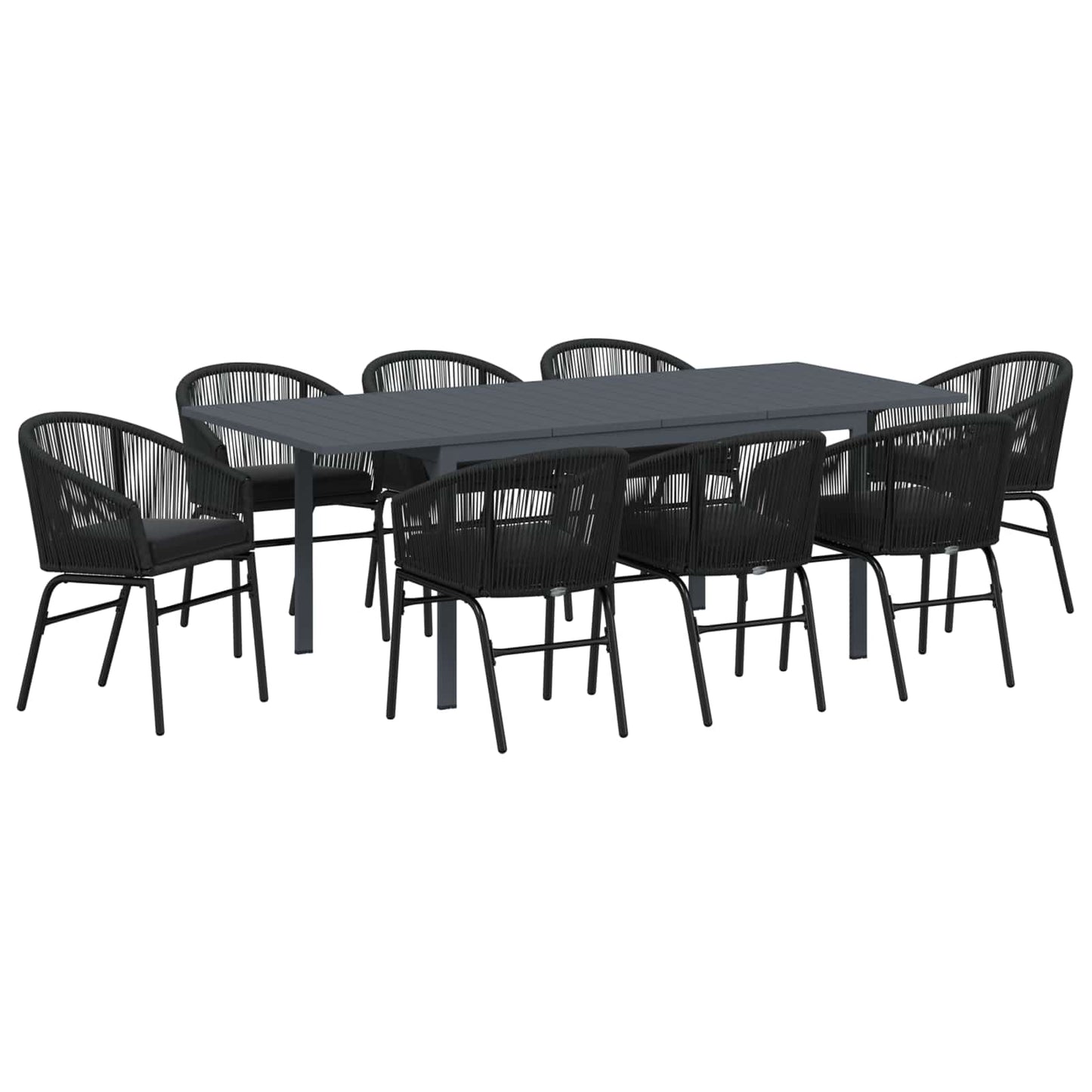 Garten Essgruppe 9 pcs Schwarz Poly-Rattan