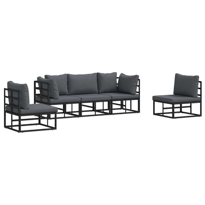 Gartensofa-set mit Kissen 5 pcs Schwarz Aluminium