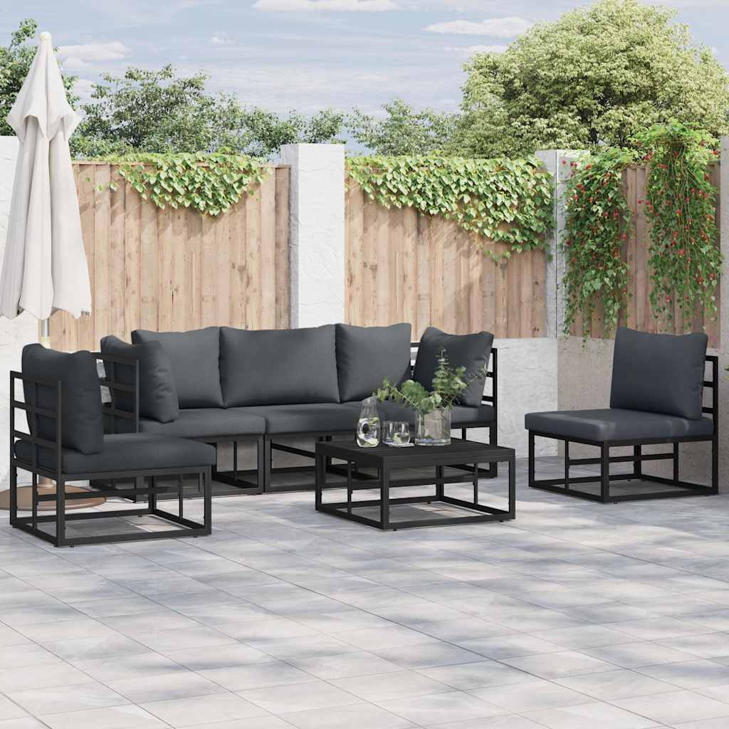 Gartensofa-set mit Kissen 6 pcs Schwarz Aluminium