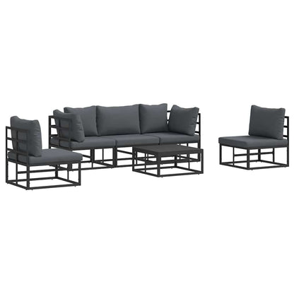 Gartensofa-set mit Kissen 6 pcs Schwarz Aluminium