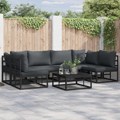Gartensofa-set mit Kissen 6 pcs Schwarz Aluminium