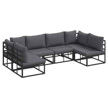 Gartensofa-set mit Kissen 6 pcs Schwarz Aluminium
