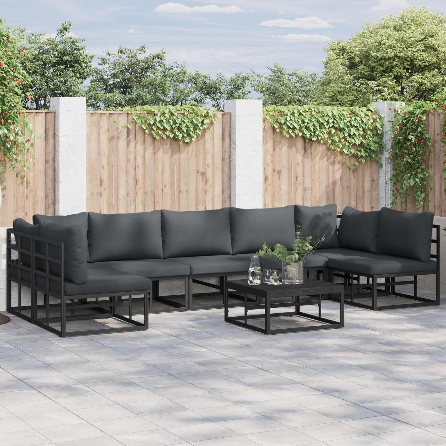 Gartensofa-set mit Kissen 8 pcs Schwarz Aluminium