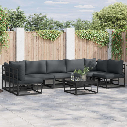 Gartensofa-set mit Kissen 8 pcs Schwarz Aluminium