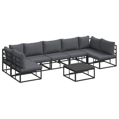 Gartensofa-set mit Kissen 8 pcs Schwarz Aluminium