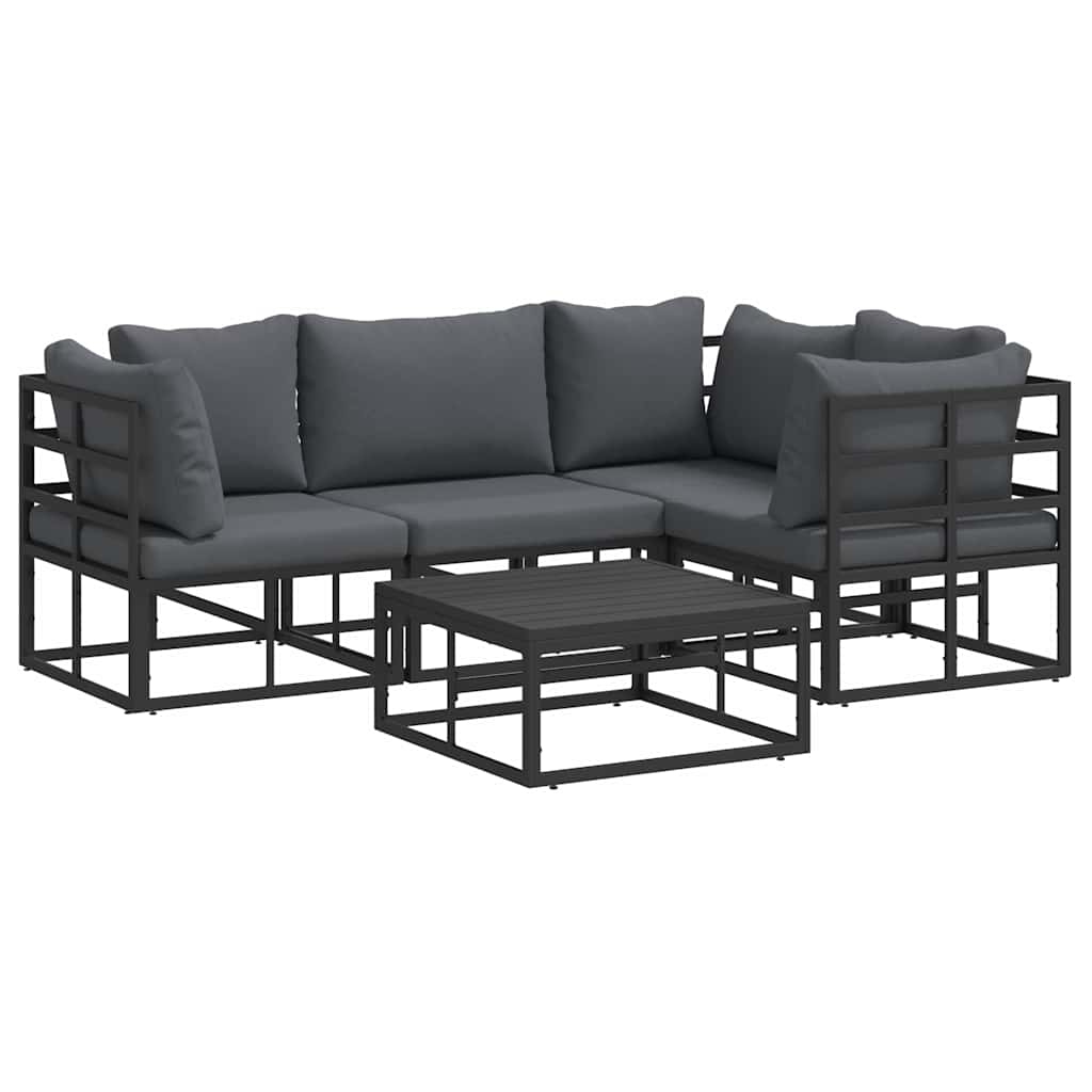 Gartensofa-set mit Kissen 5 pcs Schwarz Aluminium