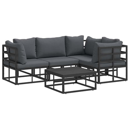 Gartensofa-set mit Kissen 5 pcs Schwarz Aluminium