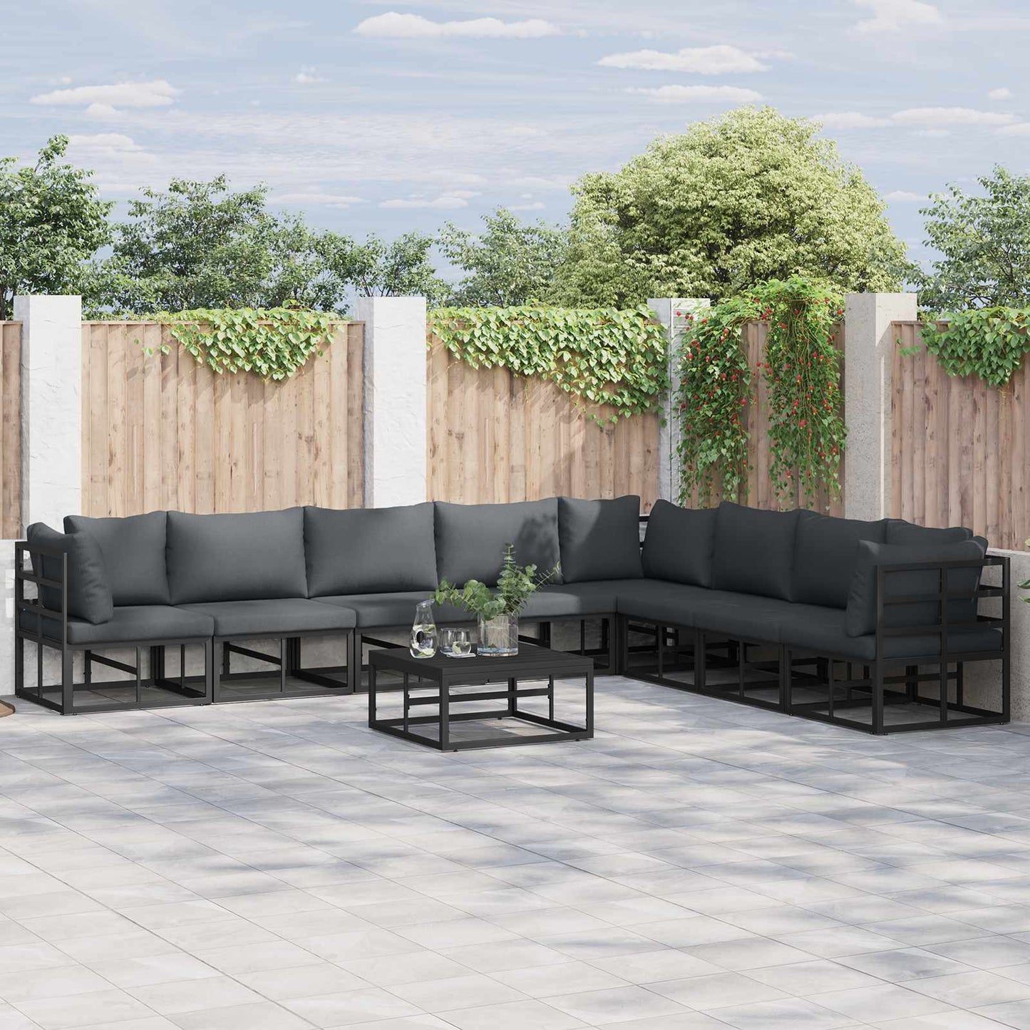 Gartensofa-set mit Kissen 8 pcs Schwarz Aluminium
