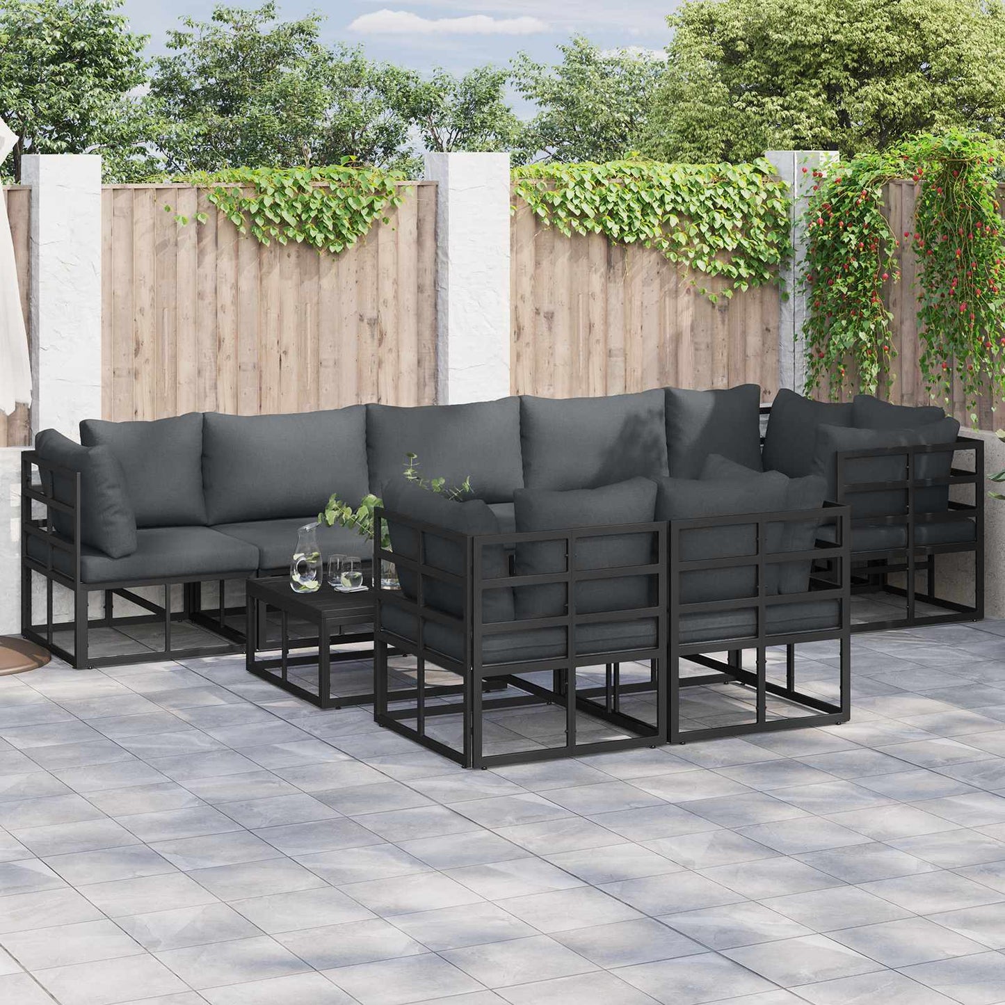 Gartensofa-set mit Kissen 8 pcs Schwarz Aluminium