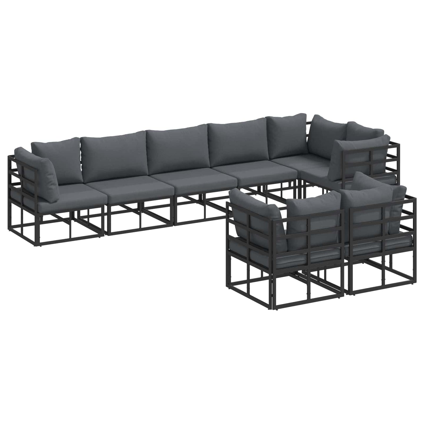 Gartensofa-set mit Kissen 8 pcs Schwarz Aluminium
