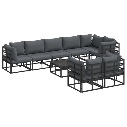 Gartensofa-set mit Kissen 9 pcs Schwarz Aluminium