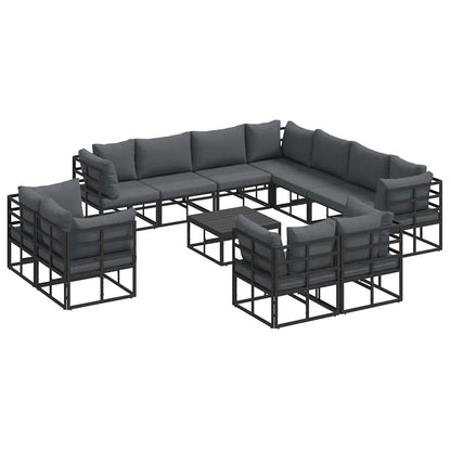 Gartensofa-set mit Kissen 12 pcs Schwarz Aluminium