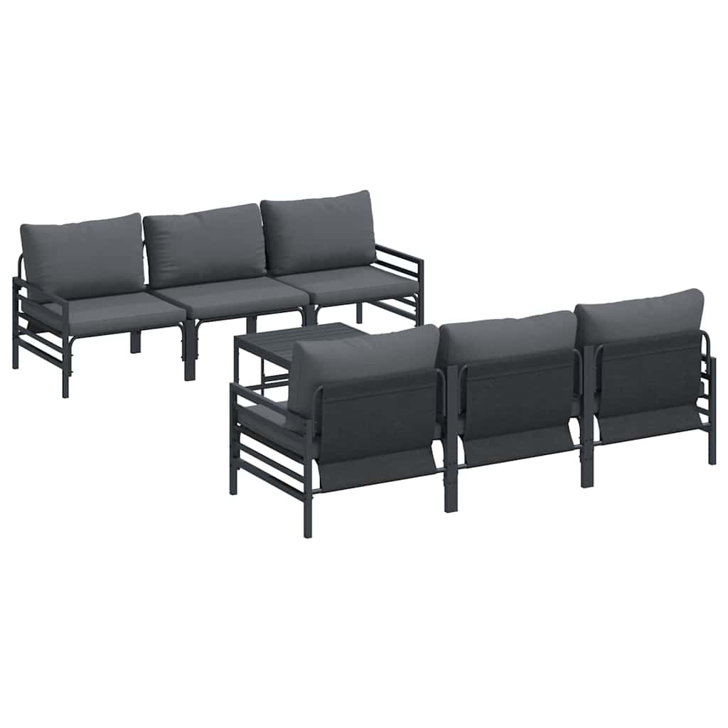 Gartensofa-set mit Kissen 7 pcs Schwarz Stahl