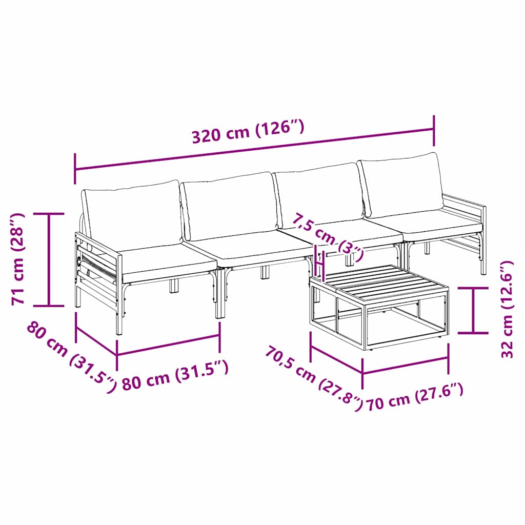 Gartensofa-set mit Kissen 5 pcs Schwarz Stahl